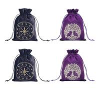 CREATCABIN 4 Confezione di Tarocchi Borsa Albero della Vita Mazzo di Tarocchi Borsa Portaoggetti Borse Porta Rune Coulisse Grande capacità Tarocchi Carta Cristallo Gioielli Regalo Halloween 13x18cm