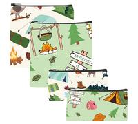 CREATCABIN 4 pz 2 Misure Piccola Cerniera Sacchetto Pranzo Riutilizzabile Sandwich Snack Borse Impermeabile Lavabile Avventura Tenda Albero Design Cibo Borsa Portaoggetti Cerniera Biscotti 18x18cm