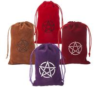 CREATCABIN 4 pz 4 colori Carte Dei Tarocchi Borse Velluto Coulisse Borse Dadi Carte Dei Tarocchi Borse Porta-Dadi Pentagramma Tarocchi Gioielli Borsa Avvolgente Appassionati Altare Cristalli 11.5x18cm