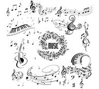CREATCABIN 4 pz Adesivo da Parete Nota Musicale PVC Impermeabile Decalcomanie Autoadesive Pianoforte Chitarra Fiume Cerchio 4 Stili Rimovibili per Aula Scuola Materna Studio Finestra Casa 29x20cm