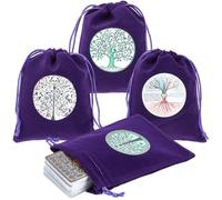 CREATCABIN 4 pz. Borse Carte dei Tarocchi Borse Coulisse Borse Carte dei Tarocchi Borse Riporre I Tarocchi Borse in Velluto Albero della Vita Viola Borse Gioielli Tarocchi Cristalli Dadi 12.5x15cm