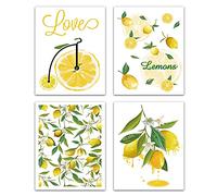 CREATCABIN 4 pz Limone Frutta Wall Art Canvas Print Poster Set Home Decor Wall Art Opere D'Arte Moderna Estate Amore per Soggiorno Camera Bagno Home Office Cucina 8 x 10 pollici