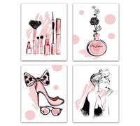 CREATCABIN 4 pz Moda Tela Wall Art Print Poster Set Rosa Tacchi Alti Fiori Profumo Trucco Decorazioni per La Casa Arte della Parete Opere d'Arte Moderna per Spogliatoio Camera Bagno 8 x 10 Pollici