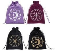 CREATCABIN 4 pz Viola Nero Velluto Borsa Portaoggetti Carte dei Tarocchi Borse Sacchetti Coulisse Carte dei Tarocchi Dadi Mazzo Porta Sacchetti Sacchetti Avvolgenti per Gioielli Cristalli 18x13.5cm