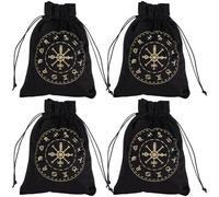 CREATCABIN 4 Sacchetti Portaoggetti per Carte dei Tarocchi in Velluto con Coulisse, Nero, 12.5x15cm