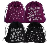 CREATCABIN 4pz Borsa per Tarocchi Buste per Imballaggio In Velluto Spesso Luna Stelle Simbolo Borsa con Coulisse Borsa Protettiva per Giochi Da Tavolo Ricamo per Tarocchi Dadi Carte Gioielli 16.5x15cm