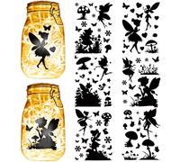 CREATCABIN 6 Fogli Adesivi Decorativi Barattoli Vetro Fata Silhouettes Decor PVC Jar Cutout Decors Lantern Jar Scrapbook Silhouette Ornamenti Autoadesivi Impermeabili Lampada in Barattolo 15x20cm