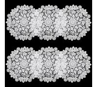 CREATCABIN 6 pz Centrini in Pizzo all'Uncinetto Tovagliette in Pizzo Sottobicchieri Fatti A Mano Rotondo Bianco Fiore Loto Ricamo Tazza Vaso Tappetini Centrino Poliestere Decorazione 15x15cm