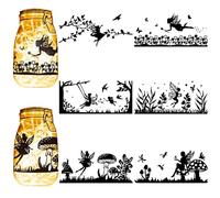 CREATCABIN 6 pz Sagome di Fata Decorazione Barattolo di Vetro Lanterna Angelo Ritagli Laser Ornamenti Ramo di Funghi Album per Pareti in Vetro Smerigliato Finestre Auto Artigianato Fai da Te 20x9cm