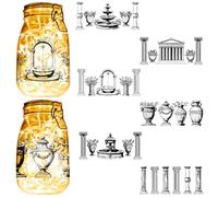 CREATCABIN 6 pz Silhouettes Decor Mason Jar Cutouts Building Scrapbook Abbellimento Pellicola In PVC Impermeabile Lampade Natale Capodanno Parete Finestre Lanterna Vetro Smerigliato Decorazione 9x20cm