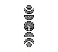 CREATCABIN 7pcs Fasi Lunari Appeso A Parete Boho Decor Arte della Parete in Legno Decorazione Witchy Segni del Ciclo Lunare in Legno Nero Gotico Moderno Segno Appeso Decorazione per 72.5x16cm