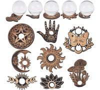 CREATCABIN 8 Pz Planchette in Legno Mini Sfera di Cristallo Espositore Supporto di Cristallo Fungo Palma Luna Farfalla Strega Roba Wiccan Piccolo Vassoio Altare Tarocchi Decor Forniture da Strega per