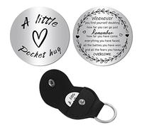 CREATCABIN A Little Pocket Abbraccio Token Heart Long Distance Relationship Keepsake Portachiavi Acciaio Inossidabile Doppio Lato in Pelle PU Regalo per Famiglia Amici Donne Figlia Figlio Argento 3cm