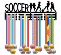 CREATCABIN Appendi Medaglie Calcio Porta Medaglie Calcio Espositore Medaglie Sportivo in Metallo Appeso Premi Atleti Montaggio A Parete in Ferro Decorazione Oltre 60 medaglie Competizione 40x15cm