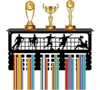 CREATCABIN Appendiabiti Medagli da Calcio Scaffal Trofei Porta Medagli da Calcio Supporto Ripiano Sport 4 Supporto da Paret Sospeso in Metallo Contien 70+ medagli La Corsa Porta Medagli da 40x20x10cm