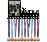 CREATCABIN Appendiabiti per Medaglie da Basket Porta Medaglie con Cornice per Foto Sport in Metallo Appeso Premi per Atleti Supporto A Parete con 20 Gancio per Medaglie A Nastro Competizioni 42x25cm