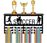 CREATCABIN Appendiabiti per Medaglie da Calcio con Ripiano per Trofei Porta Medaglie Sportive da Calcio Aggiornato Espositore Appendiabiti da Parete A Nastro Mensola con Telaio in Metallo per 40x20cm