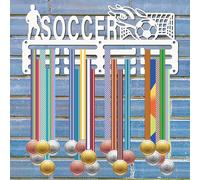 CREATCABIN Appendiabiti per Medaglie da Calcio, Porta Medaglie, per Sport, Calcio, Metallo, Premi da Appendere, Ferro, Supporto Piccolo, Decorazione per Parete, Casa, Badge, Gara, Calcio 29x13cm