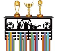 CREATCABIN Appendiabiti per Medaglie da Calcio Scaffale per Trofei Porta Medaglie da Calcio con Supporto per Mensola Sport 4 Supporto da Parete Sospeso in Metallo Contiene 70+ medaglie per 40x20x10cm