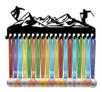 CREATCABIN Appendiabiti per Medaglie da Sci Porta Medaglie Espositore Appendiabiti Sport Metallo Appeso Atleta Premi Decorazione per Montaggio A Parete in Ferro con 20 Gancio per Competizione 40x15cm