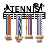 CREATCABIN Appendiabiti per Medaglie da Tennis Espositore Porta Medaglie Sportive Appendiabiti in Metallo Nero Premi Nastro Atleti Giocatore Decorazione Montata su Mensola in Ferro per Badge 40x15cm