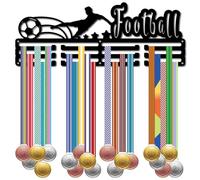 CREATCABIN Appendiabiti per Medaglie di Calcio Espositore Porta Medaglie di Calcio Sport Metallo Appeso Premi per Atleti Stella Ferro Montaggio A Parete Decorazione Oltre 60 Medaglie per 40x15cm
