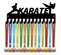 CREATCABIN Appendiabiti Porta Medaglie Karate Espositore Rack Sport Metallo Appeso Premi Ferro Piccolo Supporto Decor 14 Ganci per Parete Casa Distintivo Corsa Ginnastica Nuoto Nero 29x12.5cm