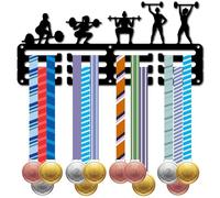 CREATCABIN Appendini per Medaglie da Donna per Sollevamento Pesi Porta Medaglie Espositore per Piccole Medaglie in Metallo Organizzatore per Targhe Appendiabiti Nero Montaggio A Parete con 29x13cm