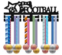 CREATCABIN Appendini per Medaglie di Calcio Espositore Porta Medaglie di Calcio Sport Metallo Appeso Montaggio A Parete in Legno Cornice Decorativa Appendini per Medaglie per Uomini Nastro 40x15cm