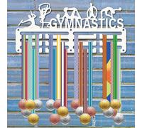 CREATCABIN Appendino Medaglie Ginnastica Bianco Porta Nastri Premi Organizer Piccolo Supporto Parete in Metallo Supporto Decorativo Appendere 40+ premi Atlete Sportive Danze Corsa 29x13cm