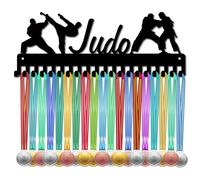 CREATCABIN Appendino per Medaglie Judo Porta Medaglie Espositore Premi Sportivi Nastri Organizzatore con Ganci Metallo Nero Montato su Rack per Appendere A Parete 20+ Medaglie Gara Giocatori 40x15cm
