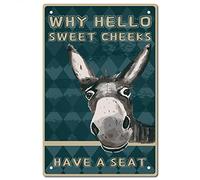 CREATCABIN Asino Perché Ciao Sweet Cheeks Segno Vintage Targhe In Metallo Divertente Targa In Metallo Wall Art Garden House Plaque per Bagno Cucina Cafe Wall Halloween Decorazioni Natalizie