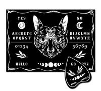 CREATCABIN Bacheca degli Spiriti del Gatto Nero Kit Pendolo Lunare Tavole Parlanti con Planchette Legno Rabdomanzia Bacheca Metafisica per Caccia Ai Fantasmi Wicca Streghe Roba Halloween 30x21cm