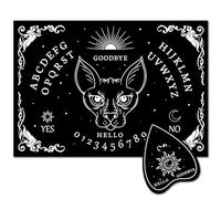 CREATCABIN Bacheca degli Spiriti del Gatto Nero Kit Pendolo Solare Tavole Parlanti con Planchette in Legno Bacheca Metafisica per Divinazione per La Caccia Ai Fantasmi Wicca Roba da Streghe 30x21cm