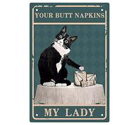 CREATCABIN Bagno Gatto Nero Metallo Targa in Metallo Targa in Ferro Poster I Tuoi Tovaglioli My Lady Stampa Artistica Retro Vintage Impermeabile per Bagno Toilette Parete Casa caffè Bar 20x30cm