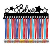 CREATCABIN Believe Porta Medaglie Espositore Porta Medaglie Rack Pentagrammi Neri Metallo Ferro Mensola Appendiabiti Organizer Porta Medaglie Telaio Montato A Parete con 20 Gancio per Oltre 40x13cm