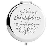 CREATCABIN Bellissimo Specchio Compatto Mantenere Brillante Acciaio Inossidabile Incoraggiante Personalizzato Mini Trucco Tasca Viaggio Inciso Specchi Argento per Gli Amici Famiglia Laurea Compleanno
