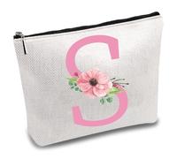 CREATCABIN Borsa Cosmetici Lettera S dalla A alla Z Borsa Trucchi Portatile in Tela Organizer da Toilette Piccola Borsa da Viaggio Astuccio Cerniera Regalo Le Vacanze Fidanzata Moglie Donna 25x18cm