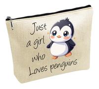 CREATCABIN Borsa Il Trucco A Forma Pinguino Donne Borsa Viaggio Cosmetici Cerniera Custodia Multiuso Borsa Articoli Toeletta Organizer Amica e Figlia 25x18cm - Just A Girl Who Loves Penguin