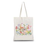 CREATCABIN Borsa in Tela Fiori Borse La Spesa in Tessuto Manici Riutilizzabile Colorata Motivo A Farfalla Floreale Leggera Estetica in Cotone La Spesa Viaggi Mercati Regali 34x38cm