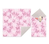 CREATCABIN Borsa per il trucco in tessuto magico autoadesivo con farfalla, custodia protettiva portatile per lenti della fotocamera, elegante organizer da viaggio per prodotti di bellezza essenziali