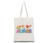 CREATCABIN Borsa Tote Infermiere Riutilizzabile Manico Riutilizzabile Lavabile Pieghevole in Cotone Fiori in Tela La Spesa La Spiaggia Il Picnic Le Donne Infermiere Regali Le Feste 34x38cm