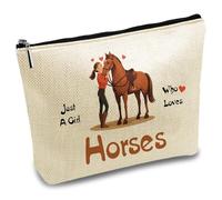 CREATCABIN Borse Il Trucco A Forma Cavalli in Tela Cosmetici Multiuso Cerniera da Viaggio Articoli da Toeletta Organizer Portatile Amanti degli Animali Donne e Figlie Regalo da 25x18cm