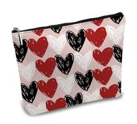 CREATCABIN Borse Il Trucco A Forma Cuore In Policotone Astuccio Multiuso Matite Cerniera In Metallo Organizer Articoli Toeletta Borse Viaggio Regali Il Trucco Le Figlie Donne Rosso Nero Bianco 25x18cm