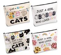 CREATCABIN Borse per Il Trucco A Forma Gatto Borse Viaggio per Cosmetici Borsetta Toilette Tela Organizer Portatile Accessorio per Il Trucco Pochette Portaoggetti Cerniera Regalo per Donne 24.5 × 19cm