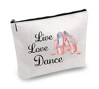 CREATCABIN Canvas Make Up Bags Stampato Cosmetici Live Love Dance Bag Sacchetti Multifunzione con Cerniera Borsa Toilette Chiavi Auricolare Carta Rossetto Astuccio Ragazze Regali Natale 10x7 pollice