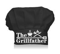 CREATCABIN Cappello Cuoco Grillfather Adulti Regolabile Elastico Cucina Catering Cucina Personalizzato in Cotone Donne e Uomini Grigliate Cottura al Forno Barbecue Regalo Festa del papà Nero 30x23cm