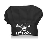 CREATCABIN Cappello Cuoco Let's Cook Skull Adulti Regolabile Elastico Fornaio Cucina Catering Indossare Cappello Cuoco Cappello Cuoco in Cotone Personalizzato Donne Uomini Grigliate Cottura 30x23cm