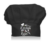 CREATCABIN Cappello Cuoco My Kitchen My Rules Adulti Regolabile Elastico Nero Fornaio Cucina Catering Cappelli Cuoco Berretto Cuoco in Cotone Traspirante Donne e Uomini Regalo Chef 30x23cm