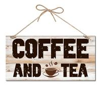 CREATCABIN Cartelli caffè e tè Cartello in Legno caffè Targa in Legno Appendere alla Parete Decorazione Parete Stazione del caffè retrò Arte Murale Cucina Porta D'Ingresso Bar Fattoria 30x15cm